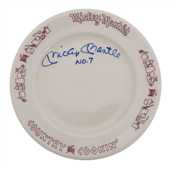 Mickey Mantle Signed 10" Mickey Mantles Country Cookin Restaurant Plate (Beckett)
